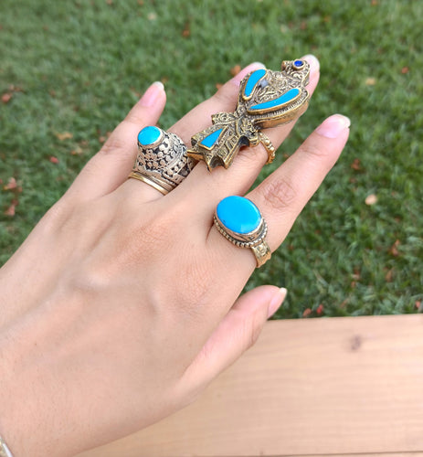 Turquoise ring- Afghani Tribal  Ring. Turquoise Tribal Ring- Afghan Turquoise Antelope ring- Turquoise ring- statement ring- Afghan ring