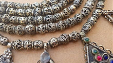 Antique Tribal Statement Necklace: German Silver, Multi-Glass Stones
