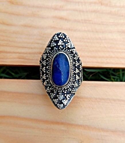 Lapis Statement Ring – Wirework Afghan, Size 9