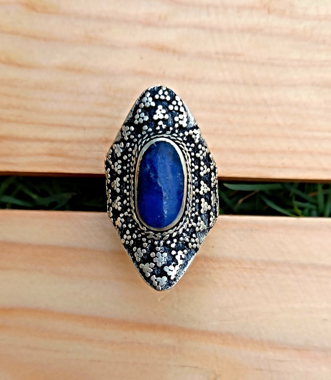 Lapis Statement Ring – Wirework Afghan, Size 9