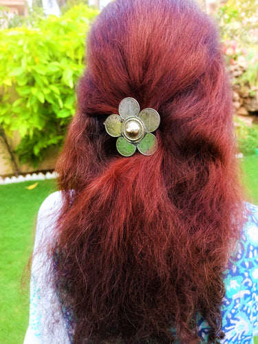 Vintage Kuchi Tribal Hairpin: Afghan Silver Flower Barrette