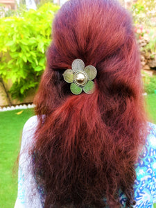 Vintage Kuchi Tribal Hairpin: Afghan Silver Flower Barrette