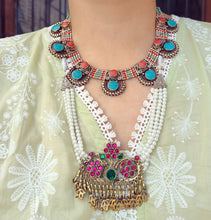 Handmade Pearl Nauratan Necklace: Tribal Ethnic Pendant, Bohemian Jewelry
