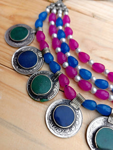 Vintage Afghan Choker Necklace: Tribal Coin Amulet, Bohemian Jewelry