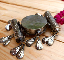 Antique Kuchi Necklace: Afghan Tribal Silver Pendant, Pink Rope