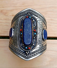 Lapis lazuli Cuff- Silver Lapis Lazuli cuff - Lapis bracelet- Tribal bracelet- Nomadic- Turquoise bracelet-  Blue lapis lazuli bracelet