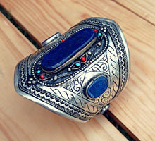Lapis lazuli Cuff- Silver Lapis Lazuli cuff - Lapis bracelet- Tribal bracelet- Nomadic- Turquoise bracelet-  Blue lapis lazuli bracelet