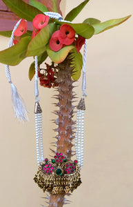 Handmade Pearl Nauratan Necklace: Tribal Ethnic Pendant, Bohemian Jewelry