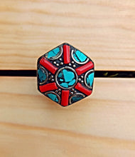 Tibetan Chakra Ring: Coral & Turquoise Silver Ring, Size 8
