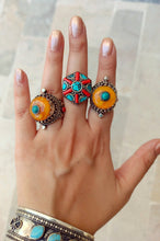 Tibetan Chakra Ring: Coral & Turquoise Silver Ring, Size 8