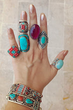FREE Shipping Large Turquoise Ring  Afghan Souvenir Jewelry- Afghan Vintage Tribal Jewelry Ring in High Grade Silver and Turquoise Stone