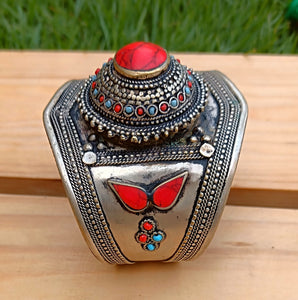 Multi stone Afghan cuff bracelet- Turquoise bracelet- Lapis and Coral stone jewelry- Bohemian jewelry- Tribal jewelry- Gypsy turquoise cuff