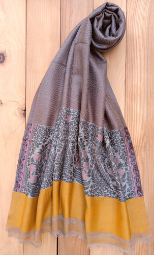 Handwoven Pure Cashmere Scarf: Kani Gold Border, Winter Shawl