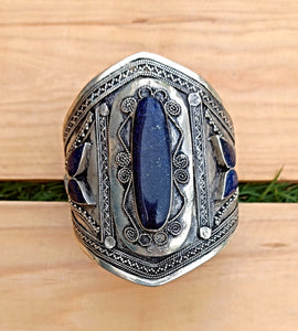 Silver cuff bracelet- Lapis Lazuli bracelet- Etsy Gifts- Gifts for Women- Statement bracelet- Ethnic bracelet- Stone jewelry-