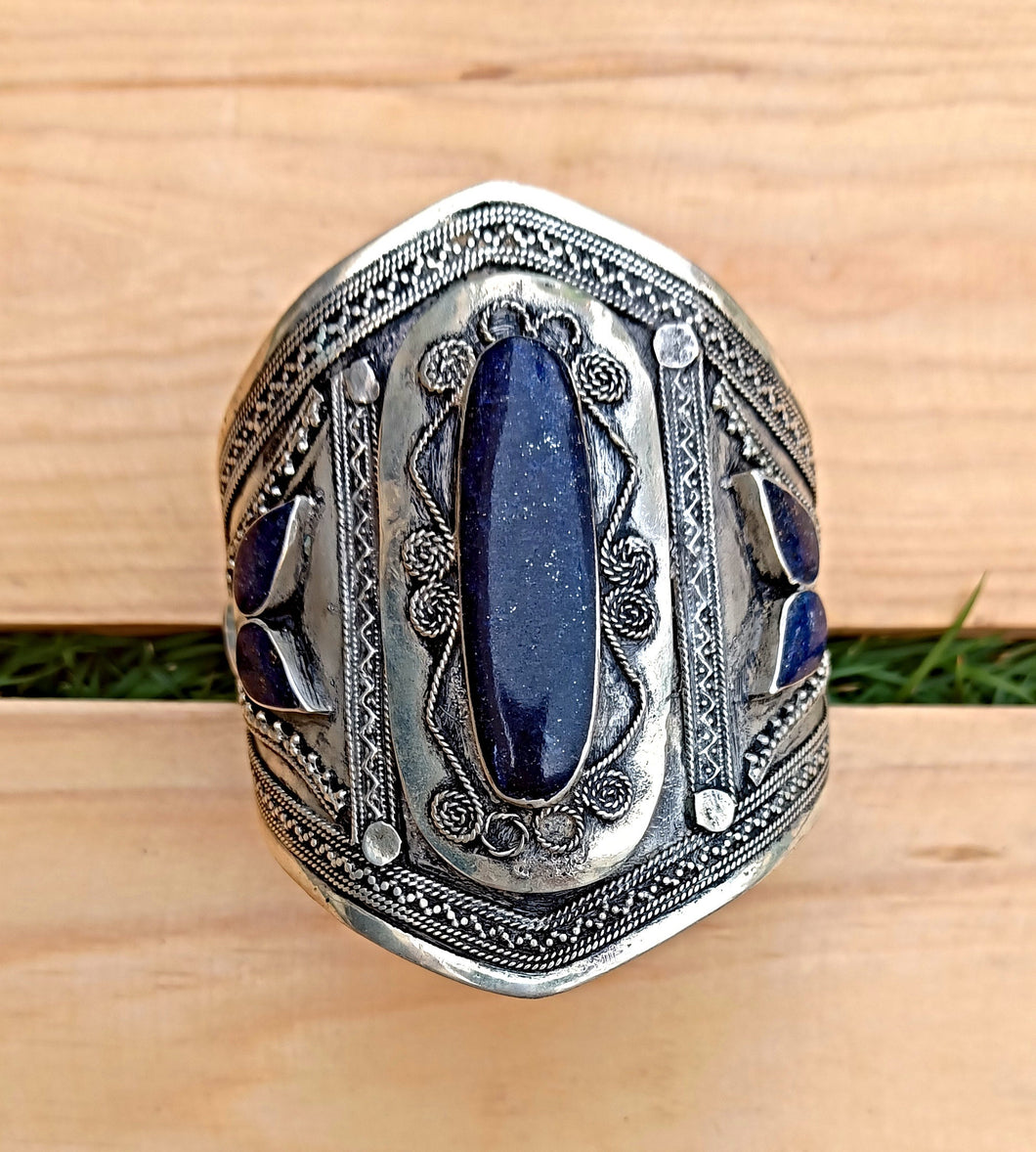 Silver cuff bracelet- Lapis Lazuli bracelet- Etsy Gifts- Gifts for Women- Statement bracelet- Ethnic bracelet- Stone jewelry-