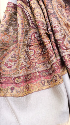 Handwoven Pure Cashmere Scarf: Kani Gold Border, Lightweight Shawl