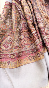 Handwoven Pure Cashmere Scarf: Kani Gold Border, Lightweight Shawl