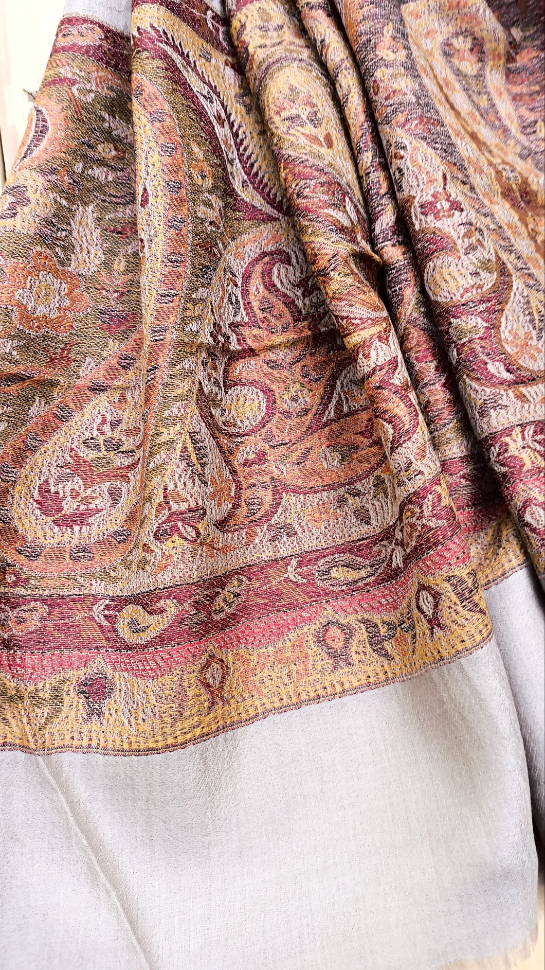 Handwoven Pure Cashmere Scarf: Kani Gold Border, Lightweight Shawl