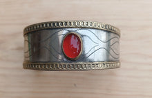 Vintage Aqeeq Stone Cuff Bracelet: Gold Washed Silver Kazakh Tribal Jewelry
