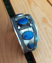 Vintage Afghan Lapis Cuff Bracelet: Tribal Stone Jewelry