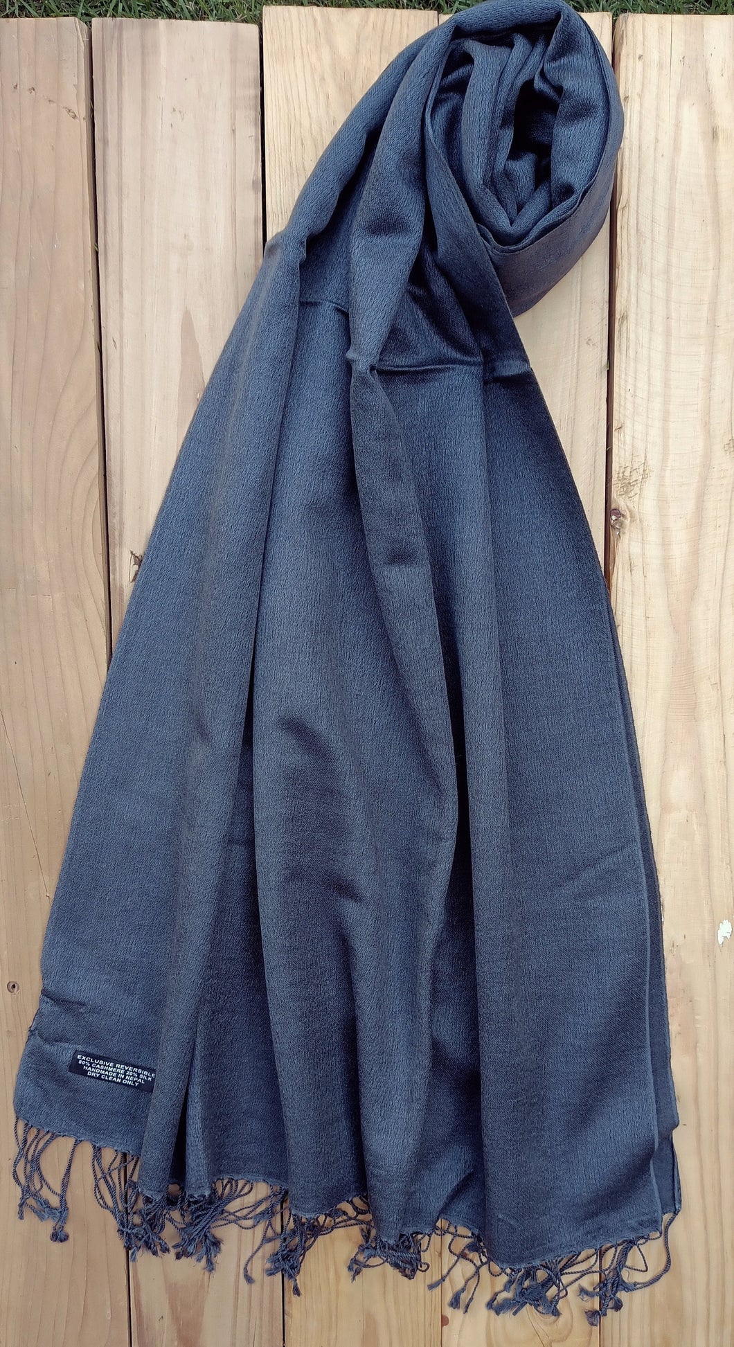 Gray Cashmere Scarf Shawl: Lightweight Silk Blend, Nepal Made (80x30 inches)