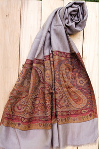 Handwoven Pure Cashmere Scarf: Kani Gold Border, Lightweight Shawl