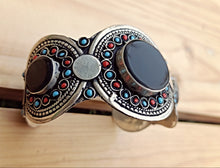 Hand Carved Afghan Cuff Bracelet: Black Agate, Ethnic Tribal Jewelry