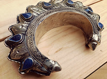 Lapis Cuff Bracelet: Antique Silver Tribal Spike Cuff