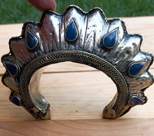 Lapis Cuff Bracelet: Antique Silver Tribal Spike Cuff