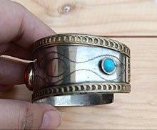 Vintage Aqeeq Stone Cuff Bracelet: Gold Washed Silver Kazakh Tribal Jewelry