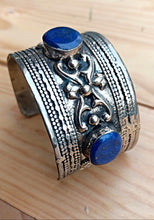 Tuareg Lapis lazuli cuff bracelet- Tribal afghan jewelry- Vintage jewelry- Ethnic tribe jewelry- Afghan stone bracelet- Stone jewelry
