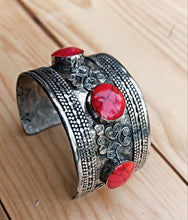 Afghan Cuff Bracelet: Tribal Kuchi Jewelry with Salmon Onyx
