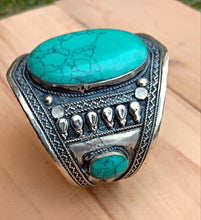 Turquoise Afghan Cuff Bracelet: Tribal Boho Statement Jewelry