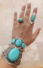 Turquoise Afghan Cuff Bracelet: Tribal Boho Statement Jewelry