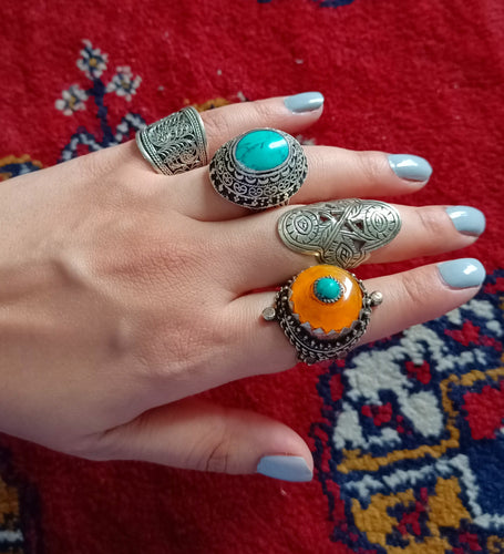 Kazakh ring- Antique ring- Red Coral ring-  Afghan Kuchi ring- signet ring- Statement ring- Afghan ring- Novelty ring- Old vintage ring