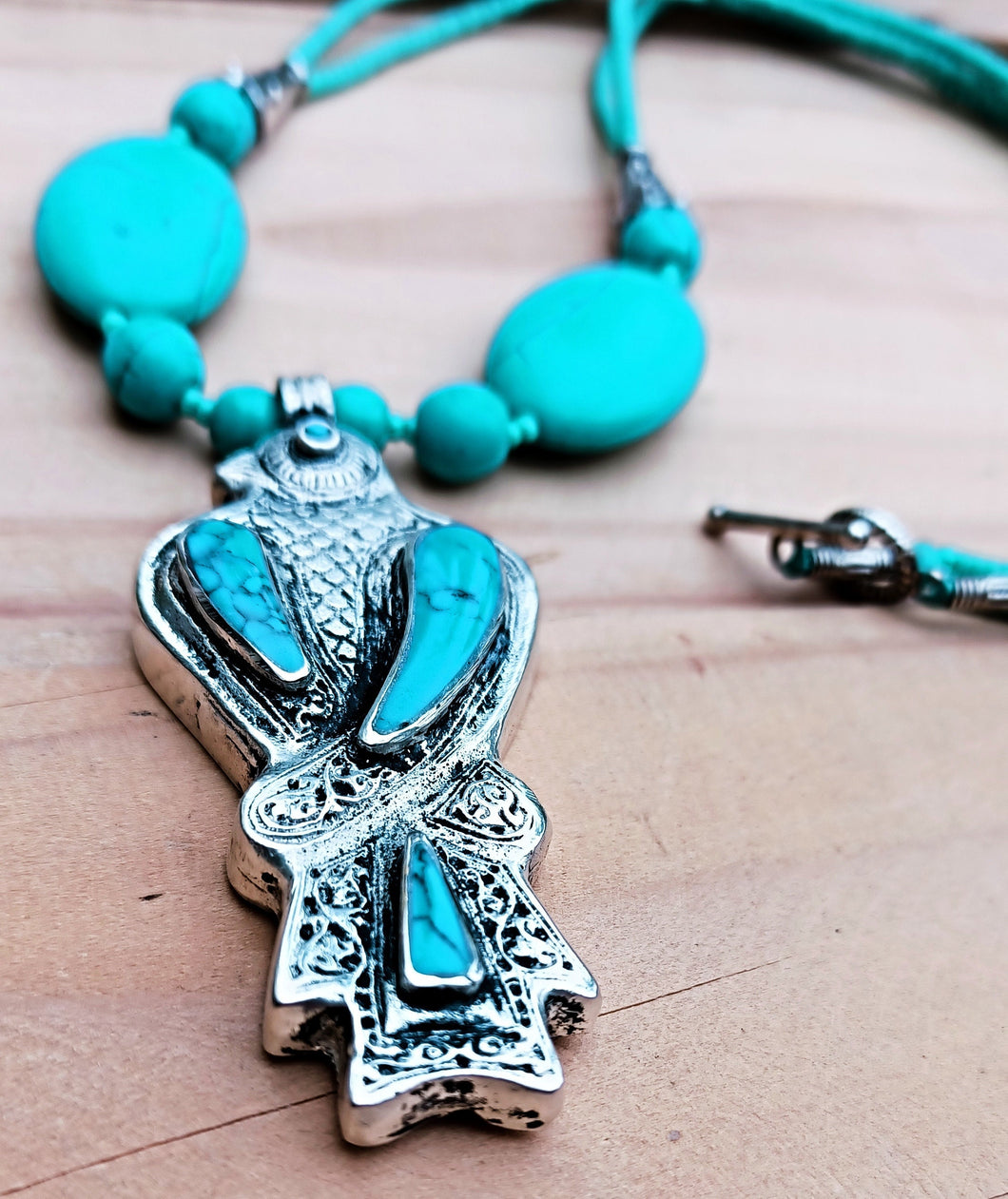 Afghan Turquoise Fish Pendant Necklace: Alpaca Silver, Ethnic Design