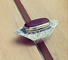 Aqeeq Agate Saddle Ring: Afghan Wirework Silver Ring, Size 9