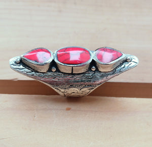 Coral Stone Ring: Afghan Kuchi Silver Saddle Ring, Size 9