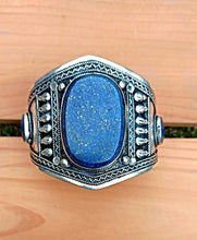 Lapis Bracelet- Silver Lapis stone Cuff. Turkmen Lapis Bracelet. Afghan Jewelry- Tribal Nomadic Cuff. Kuchi lapis jewelry- Lapis lazuli cuff
