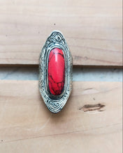 Coral Saddle Ring: Afghan Kuchi Silver Ring, Size 7.5