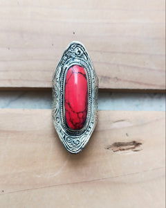Coral Saddle Ring: Afghan Kuchi Silver Ring, Size 7.5