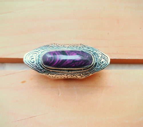 Vintage Purple Onyx Ring: Tribal Kazakh Silver Ring, Size 8
