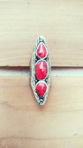 Coral Stone Ring: Afghan Kuchi Silver Saddle Ring, Size 9