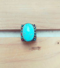 FREE Shipping Large Turquoise Ring  Afghan Souvenir Jewelry- Afghan Vintage Tribal Jewelry Ring in High Grade Silver and Turquoise Stone