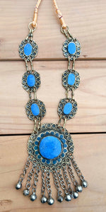 Stone Necklace- Statement necklace- Afghan necklace- Stone necklace-Blue lapis necklace. Ethnic stone jewelry.Tribal gypsy Nomadic jewelry