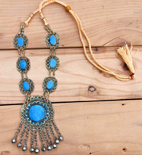 Stone Necklace- Statement necklace- Afghan necklace- Stone necklace-Blue lapis necklace. Ethnic stone jewelry.Tribal gypsy Nomadic jewelry