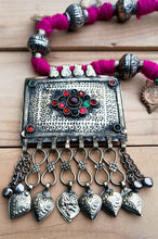Antique Islamic Silver Amulet Necklace: Afghan Tribal Pink Boho Chain
