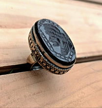 Hand Carved Black Aqeeq Signet Ring: Afghan Maharaja Seal