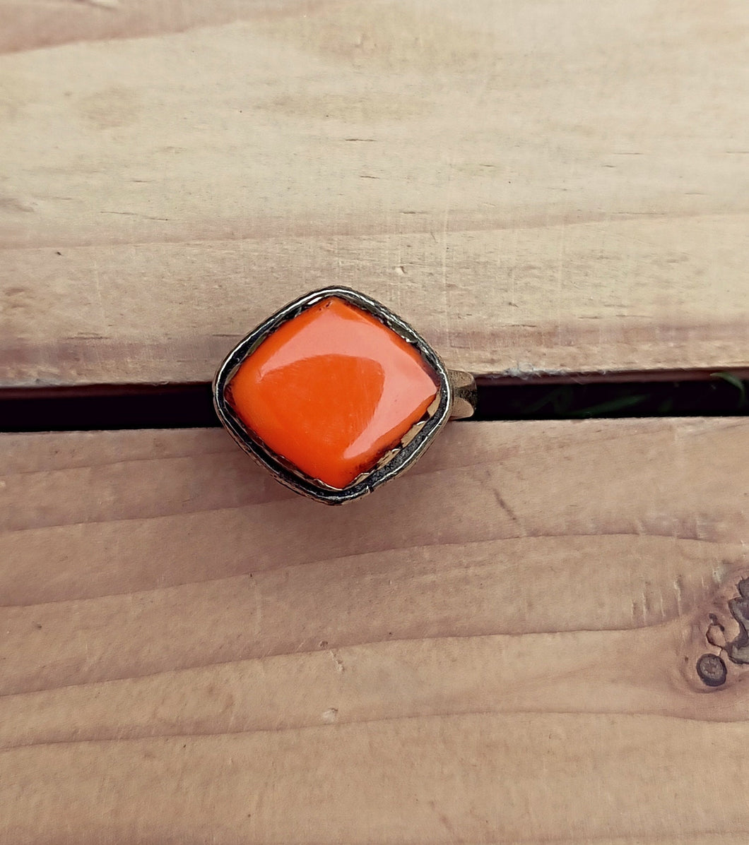 Orange coral ring- Statement ring- Tribal  ring- Kuchi ring- Ethnic boho ring- Gypsy ring- warrior women ring- Dome ring-