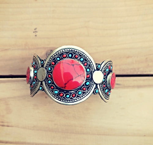 Red coral bracelet- Stacking bracelet- Adjustable afghan cuff bracelet- Bedouin jewelry- Kuchi jewelry- Afghan jewelry- Pakistani jewelry
